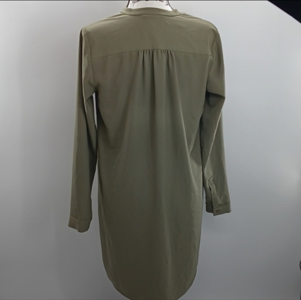 ❣️Ann Taylor❣️ Loft Shirt Dress 🫒Green•V Neck•Quarter Button Long Sleeve●Size S - Picture 4 of 5